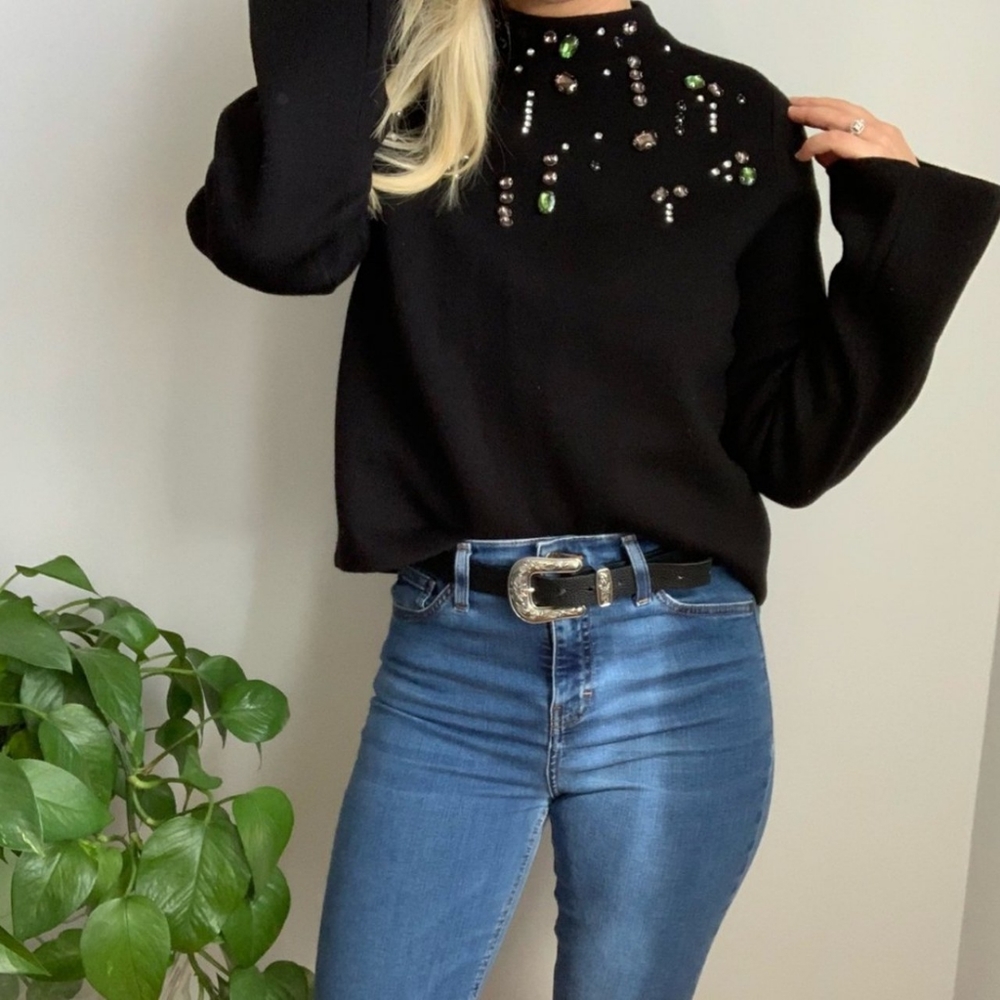 Black jeweled sweater